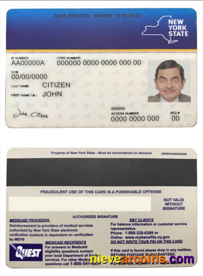 USA New York state Medicaid card